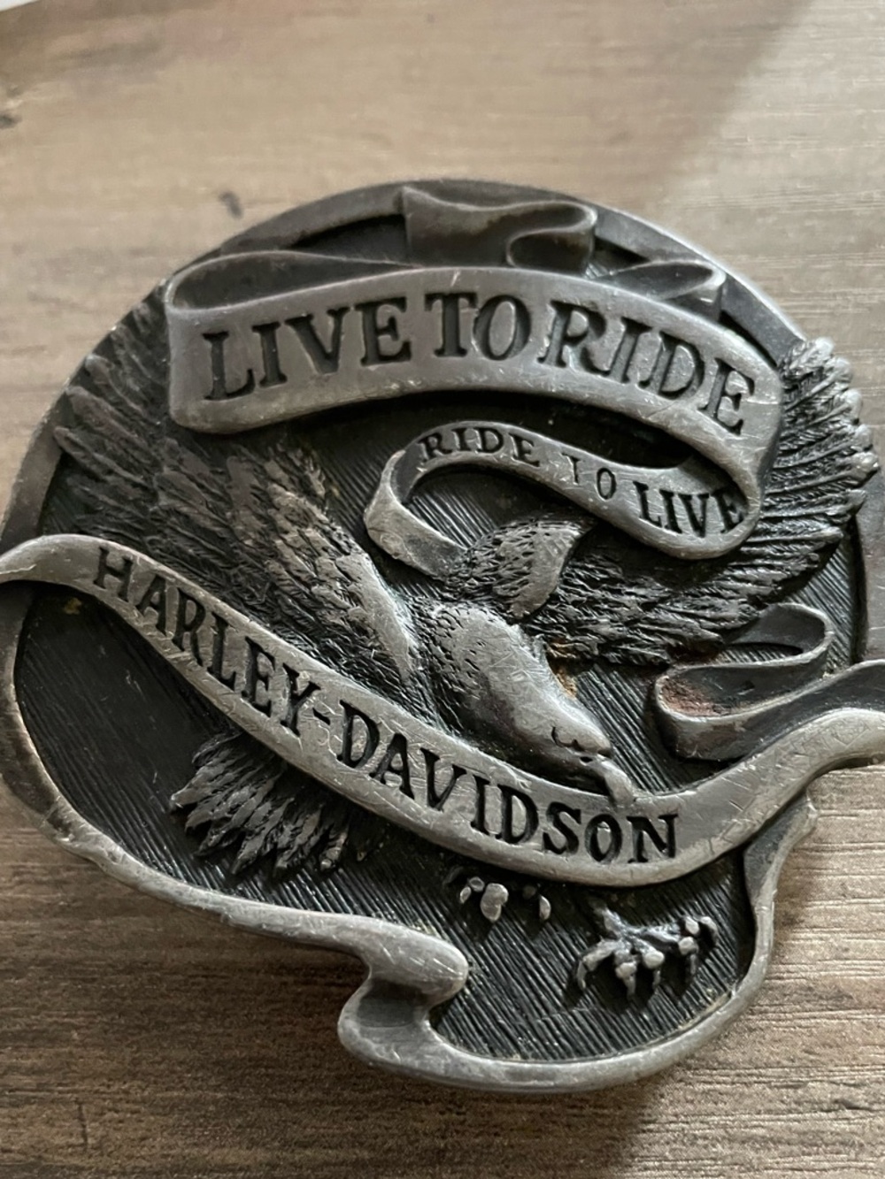 Vintage 70’s Harley Davidson gun metal Belt Buckle “LIVE TO RIDE RIDE TO LIVE”